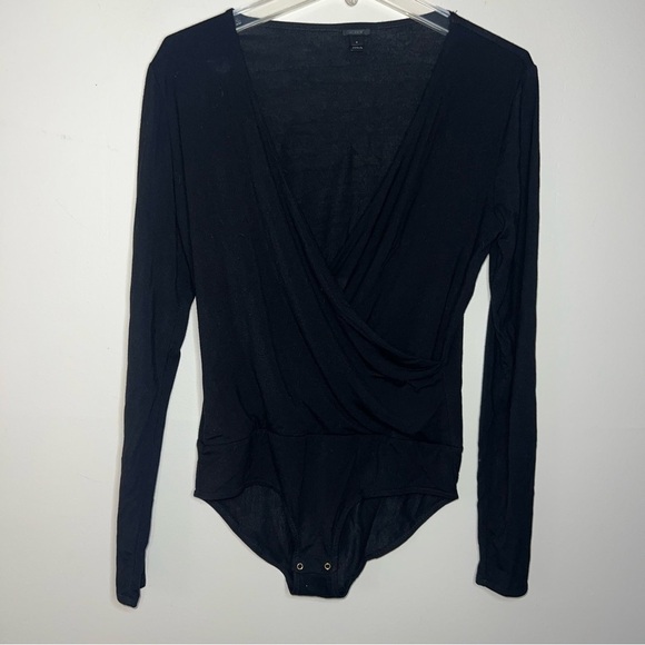 J. CREW Long Sleeve V-neck Wrap Bodysuit Modal Blend In Black Size Small - Picture 8 of 12